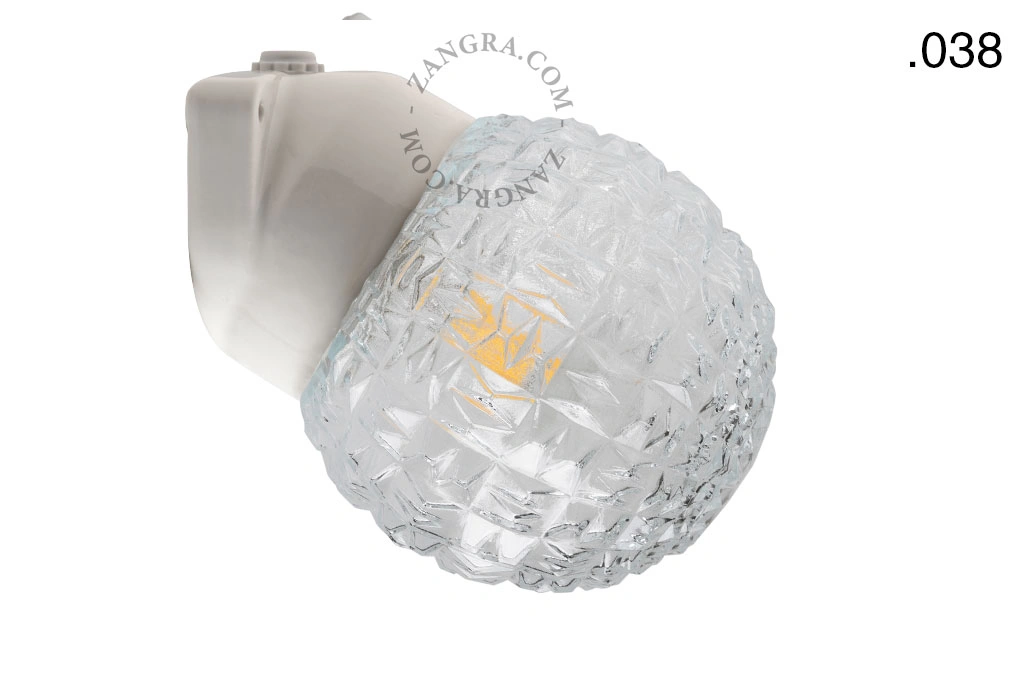 candeeiro de parede em porcelana branca para casa de banho - Ø 9,5 cm - abajur de vidro - IP54