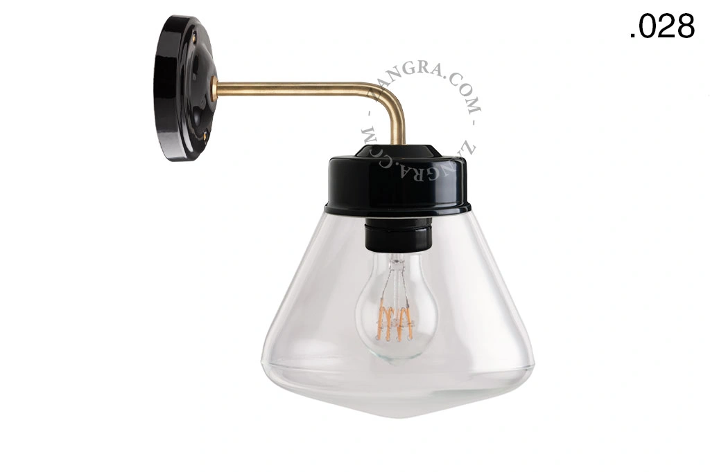 applique en porcelaine noire avec globe en verre