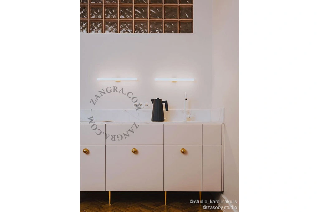 applique ou plafonnier S14d doré - ampoule tubulaire opaline