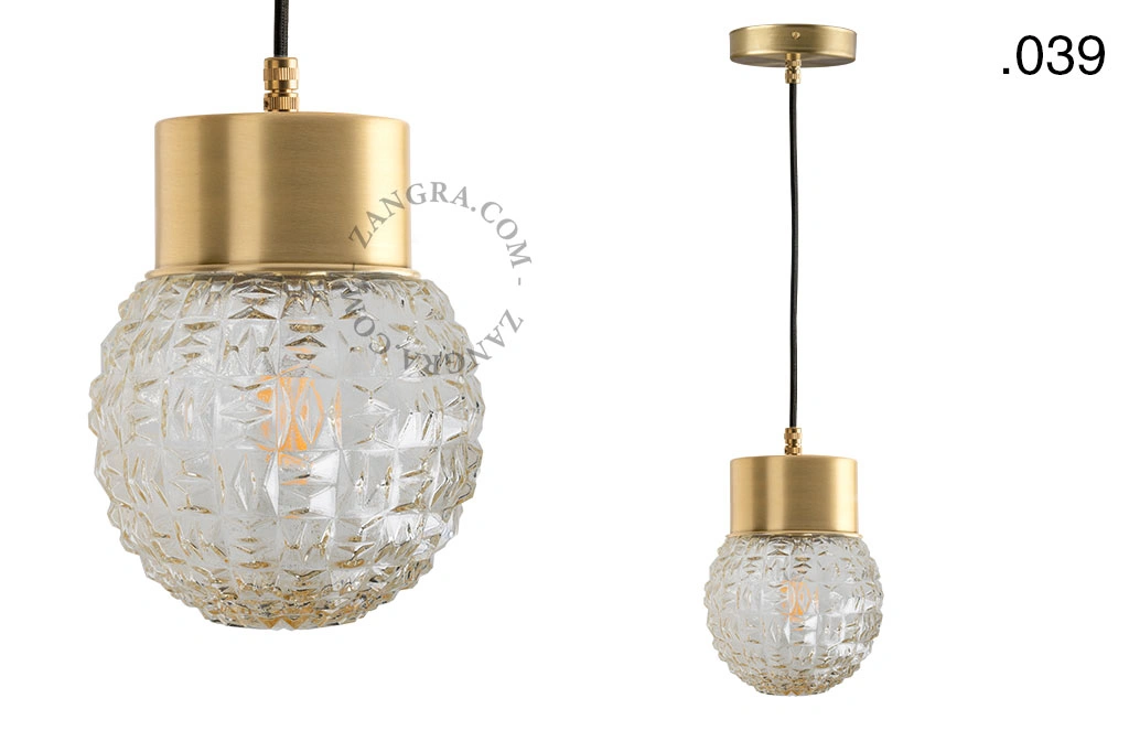 brass pendant light - glass shade - Ø 10 cm