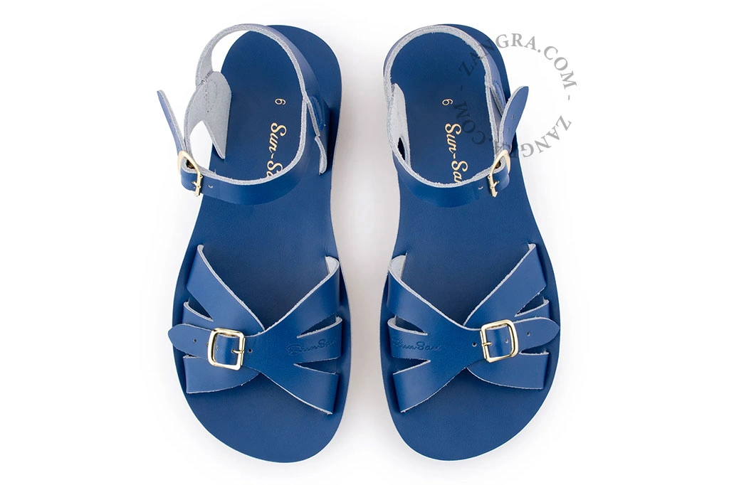 sandalias de cuero para el agua con suela blanda - azul cobalto