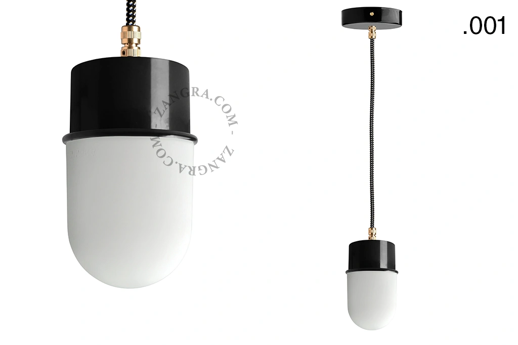 czarna lakierowana lampa wisząca ze szklanym kloszem - oprawka Ø 8.5 cm
