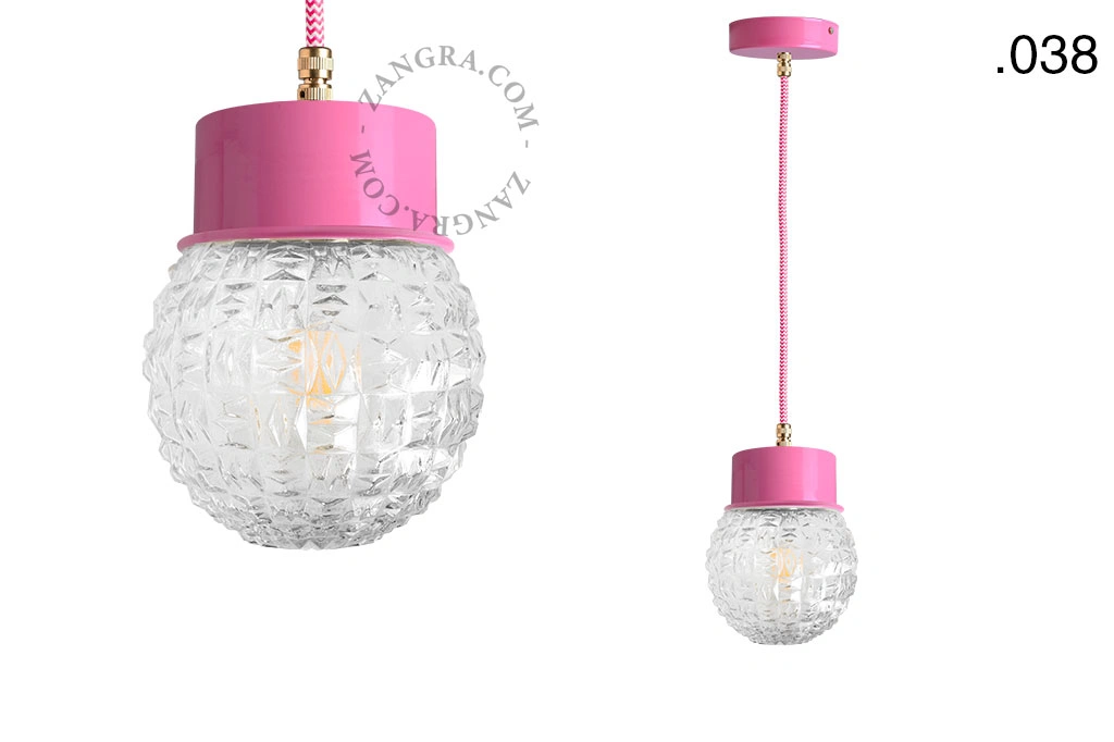 lámpara colgante rosa - pantalla de vidrio - Ø 10 cm