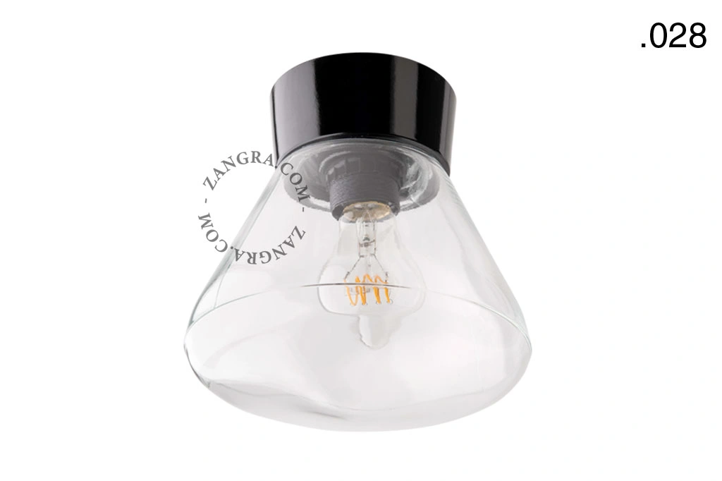 svart vägg- eller taklampa - glasskärm - Ø 11 cm
