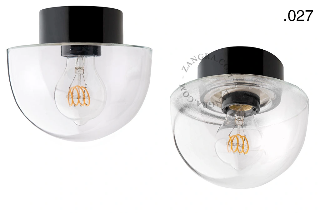 candeeiro de parede ou de teto em porcelana preta - abajur de vidro - Ø 10cm - IP54