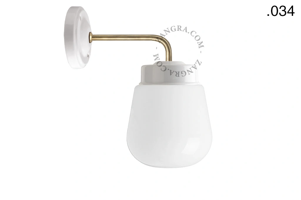 aplique en porcelana blanca y latón - pantalla de vidrio