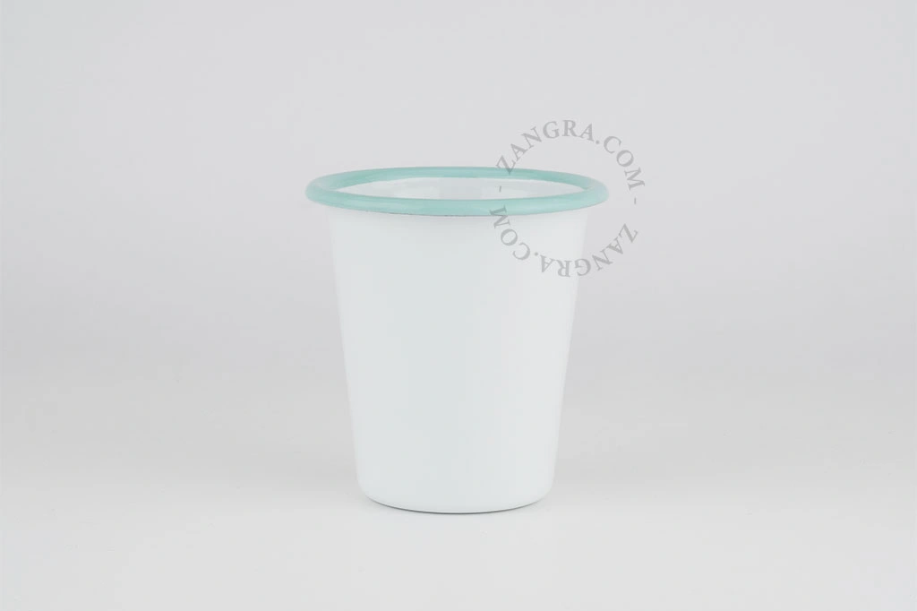 Becher aus weißer Emaille mit blauem Rand - 31 cl