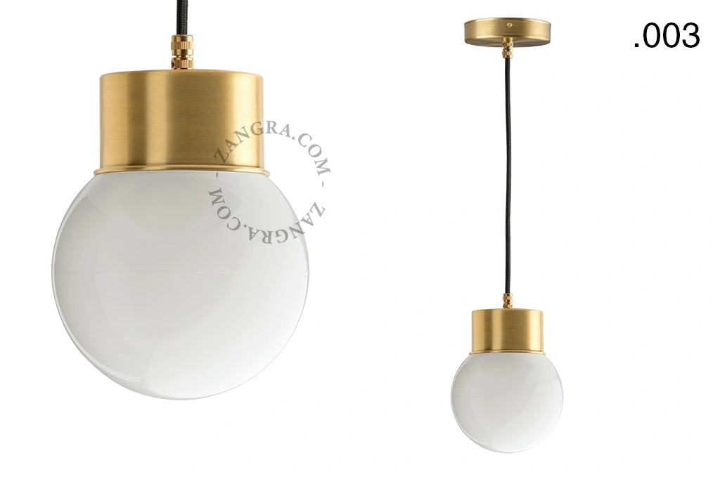 lampada a sospensione in ottone - paralume in vetro - Ø 8,5 cm