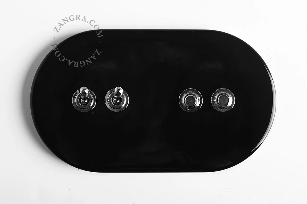 sort afbryder – 2 trykknapper + 2 vippearme i nikkel