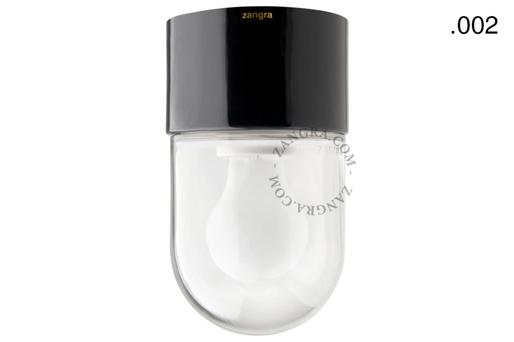lampa i svart porslin för badrum med glasskärm - Ø 8,5cm -  IP54