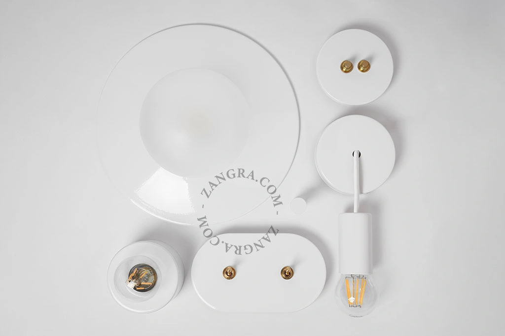 double interrupteur blanc - boutons-poussoirs en laiton
