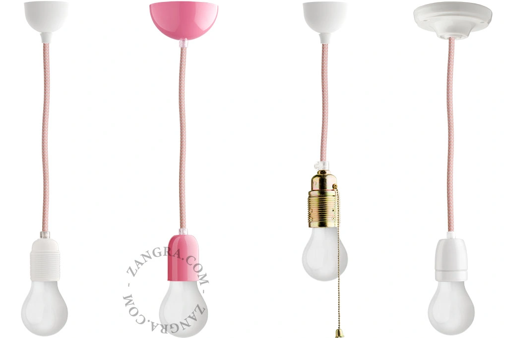 cabo têxtil - zigzag branco e cor-de-rosa bebé