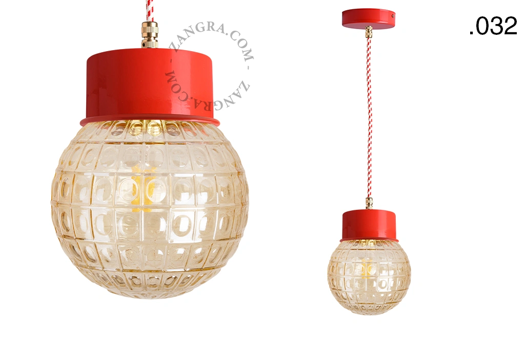 lampada a sospensione rossa - paralume in vetro - Ø 10 cm