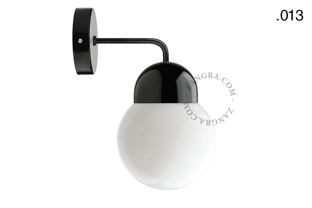 applique en porcelaine noire - globe en verre