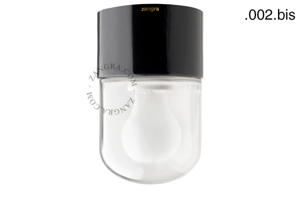 lampa i svart porslin för badrum med glasskärm - Ø 8,5cm -  IP54