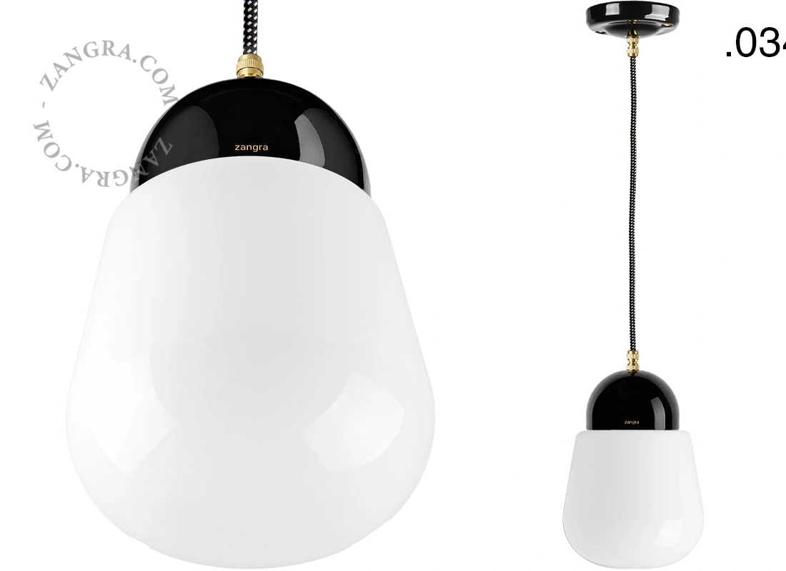 black porcelain pendant light - glass shade