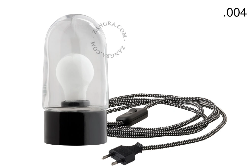 black porcelain table lamp - glass shade - Ø 10 cm
