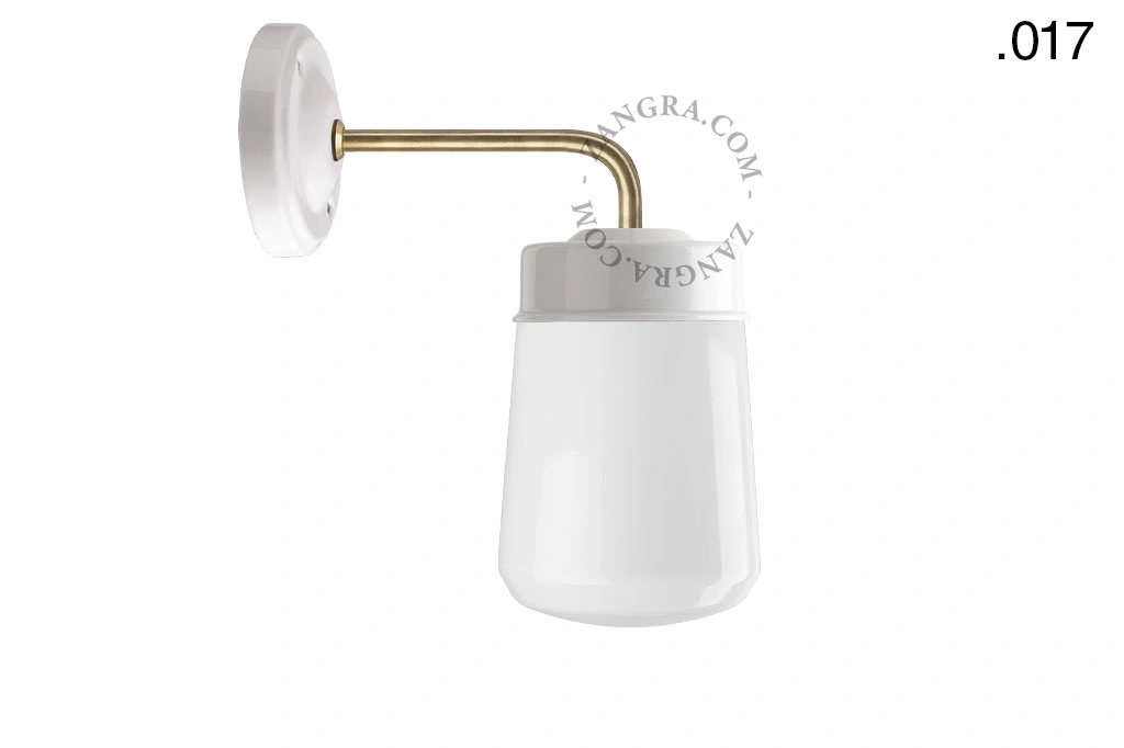 aplique en porcelana blanca y latón - pantalla de vidrio