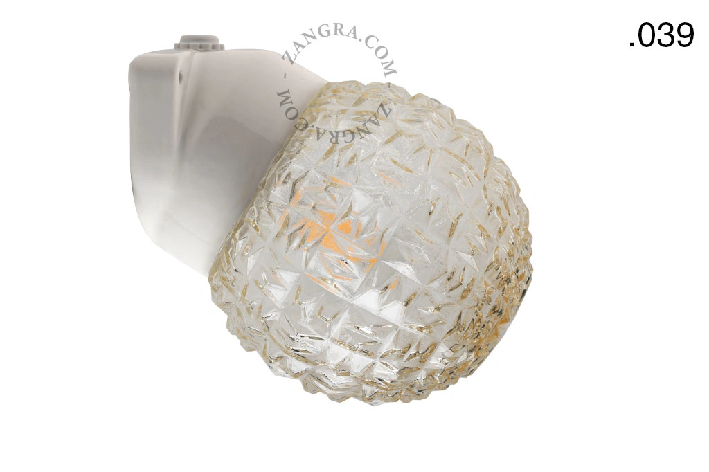 candeeiro de parede em porcelana branca para casa de banho - Ø 9,5 cm - abajur de vidro - IP54
