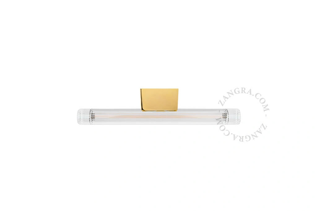 candeeiro dourado com lâmpada tubular com nervuras