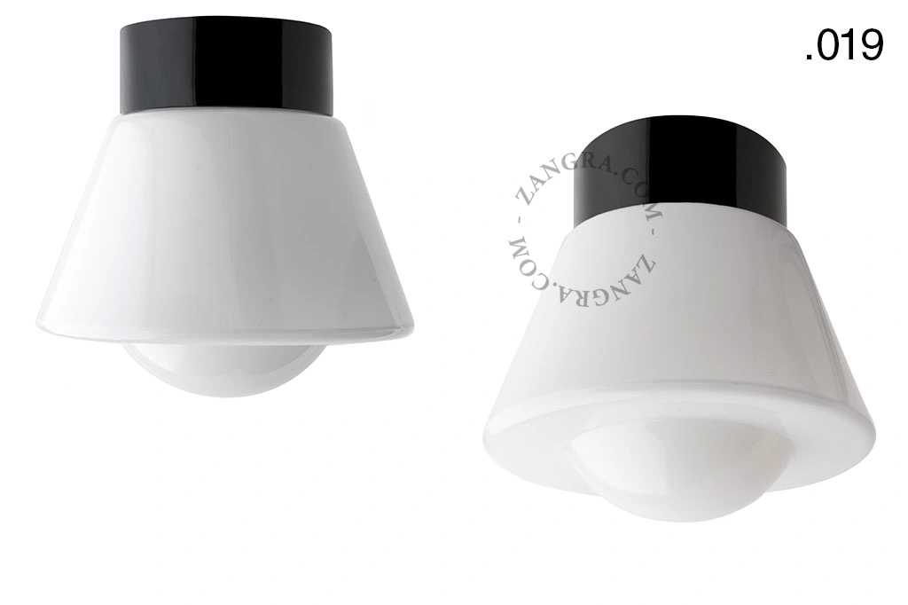 candeeiro de parede ou de teto em porcelana preta - abajur de vidro - Ø 10cm - IP54