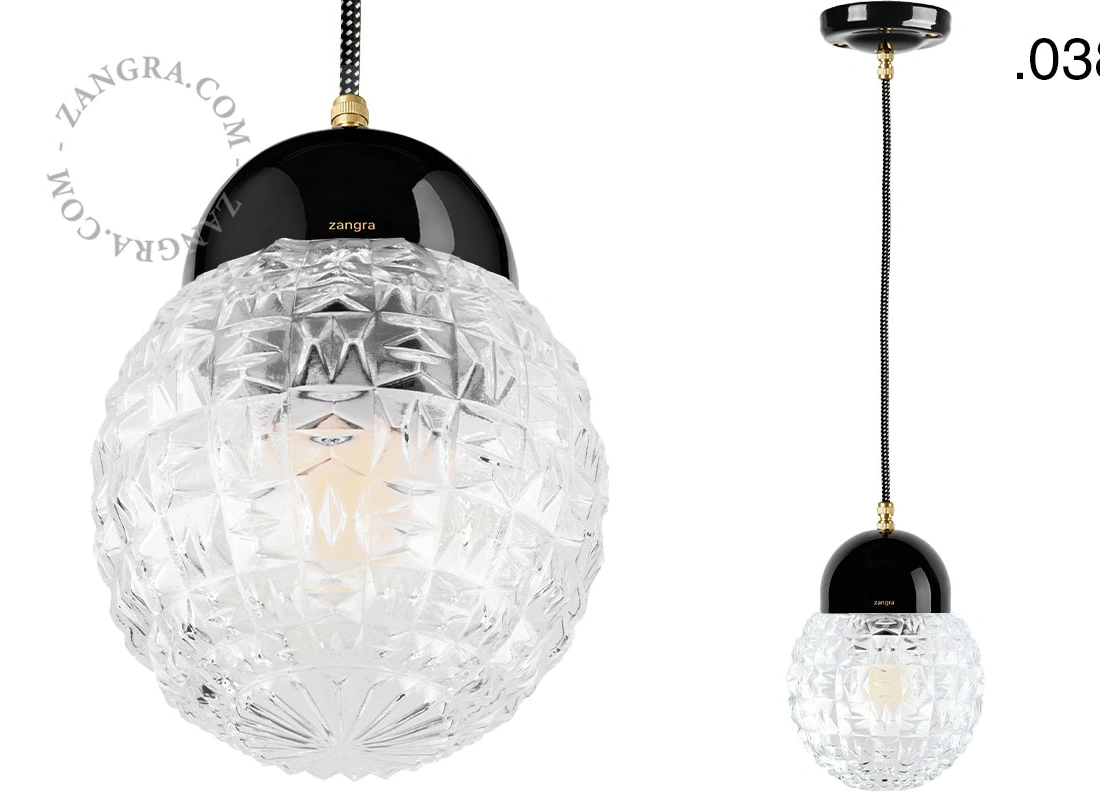 black porcelain pendant light - glass shade