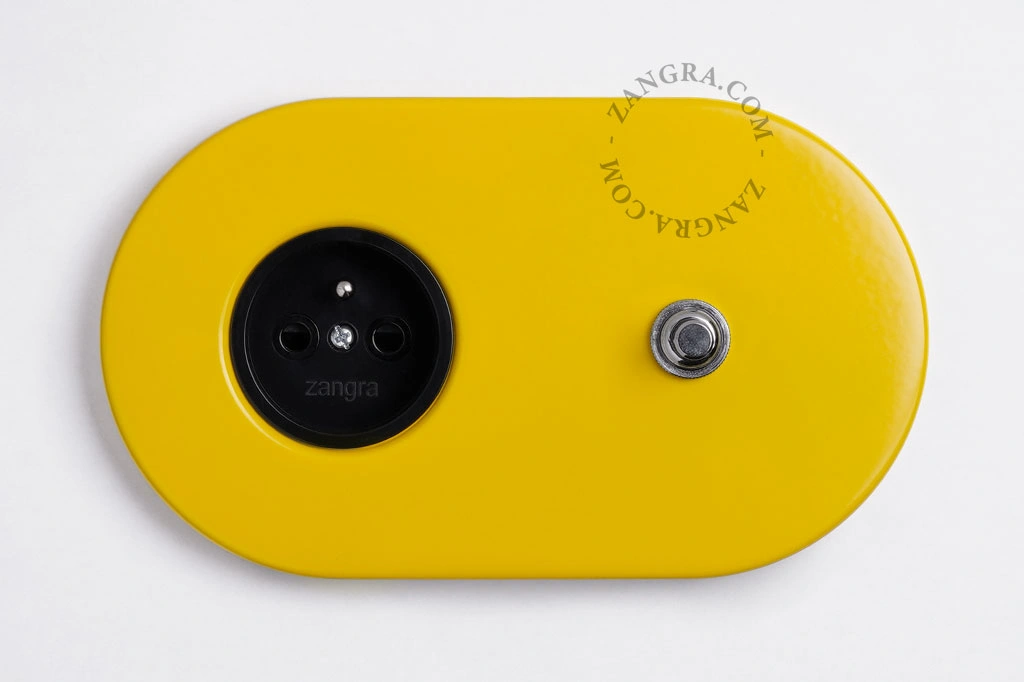 yellow flush mount socket & switch – nickel-plated push-button