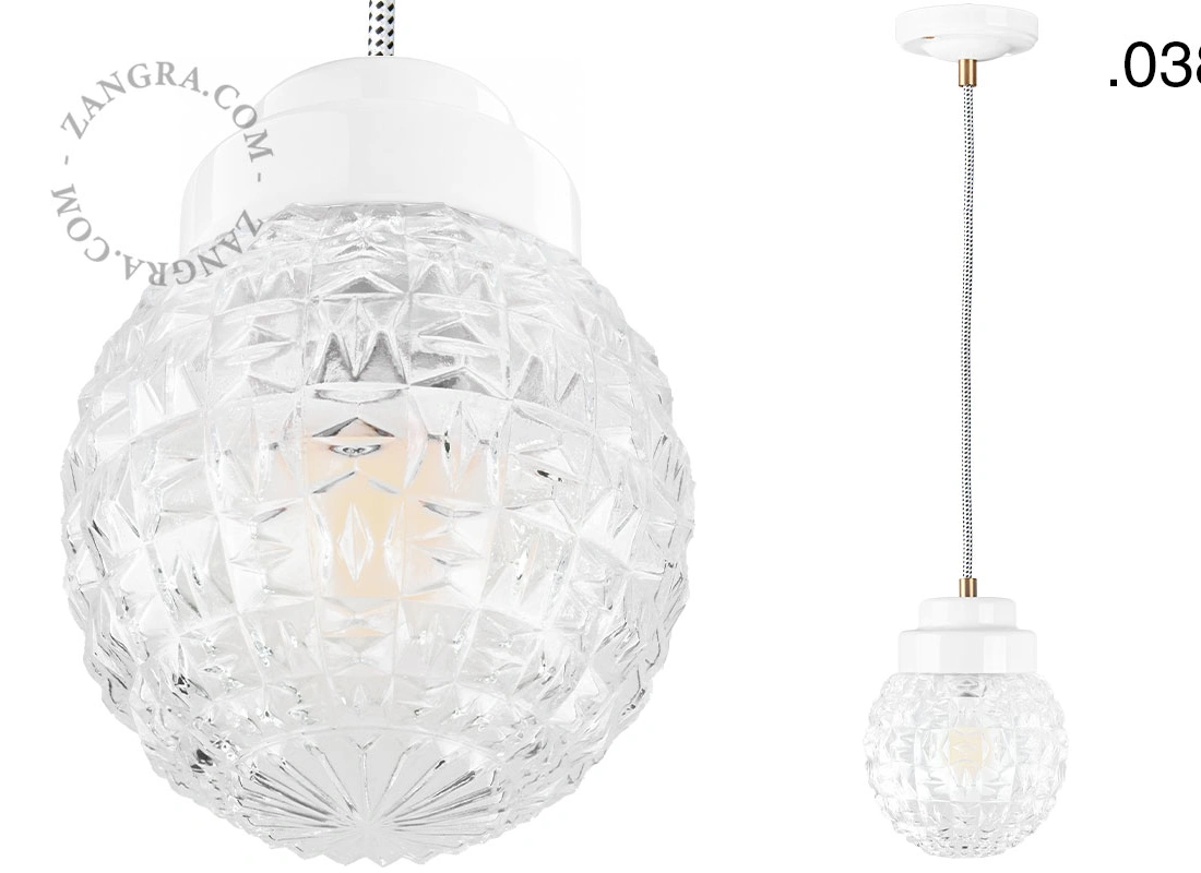 Art Deco pendellampa i vitt porslin Denim