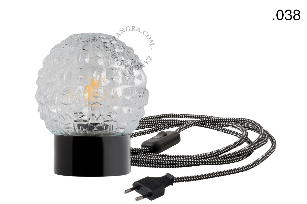 black porcelain table lamp - glass shade - Ø 10 cm
