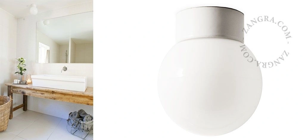 candeeiro de parede ou de teto em porcelana branca - abajur de vidro - Ø 10cm - IP54