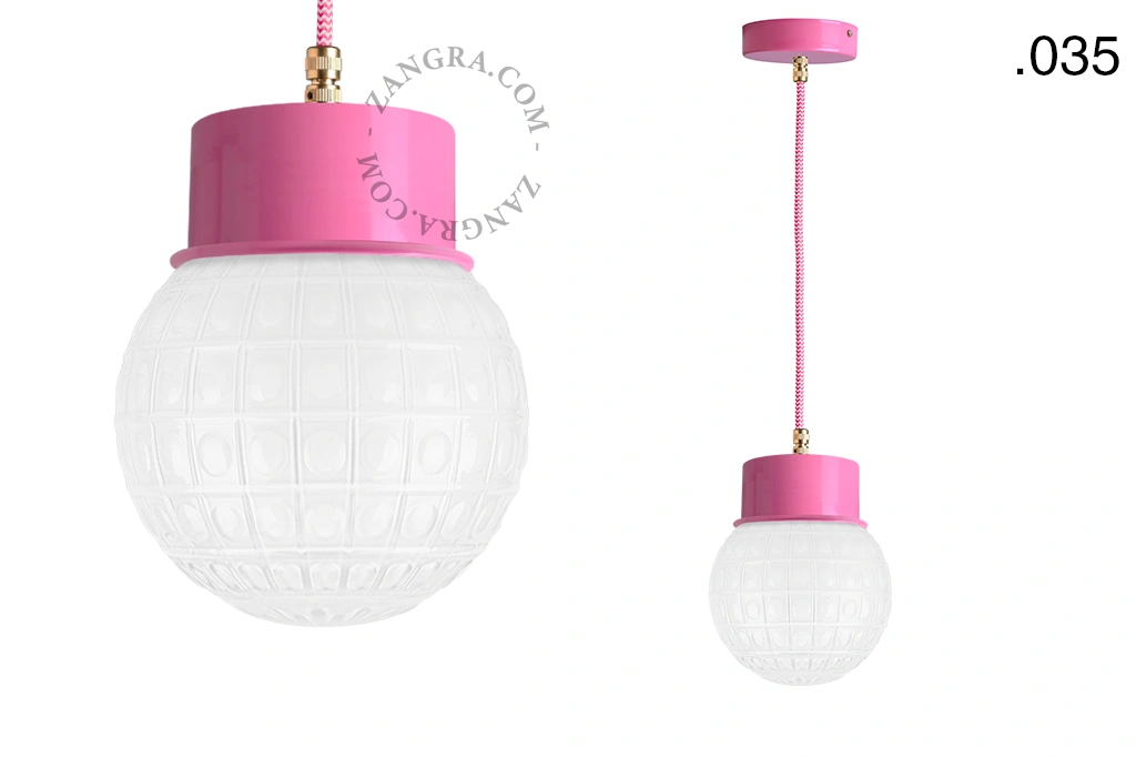 lámpara colgante rosa - pantalla de vidrio - Ø 10 cm