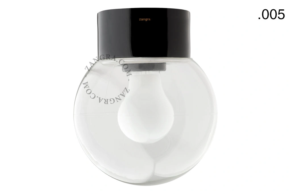 candeeiro de parede ou de teto em porcelana preta - abajur de vidro - Ø 10cm - IP54