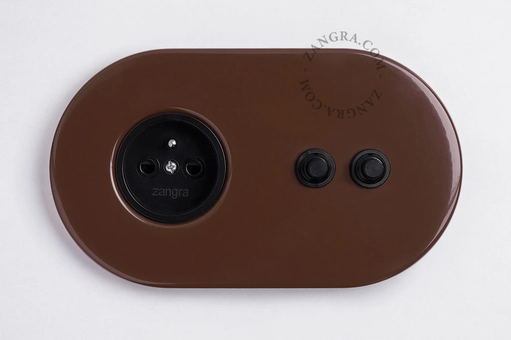 brown flush mount socket & switch – double black push-button