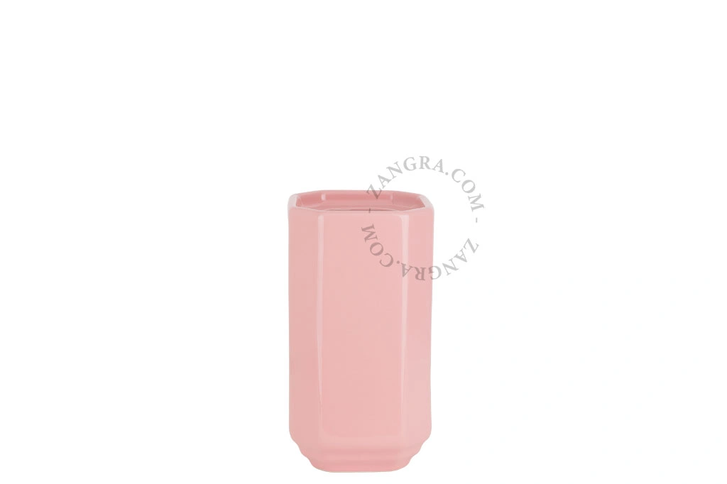 porte-balayette Art Déco Becca en porcelaine rose