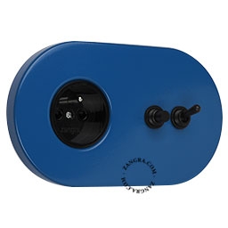 blue flush mount socket & two-way or simple switch – black toggle & push-button