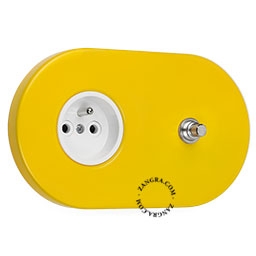 yellow flush mount socket & switch – nickel-plated push-button