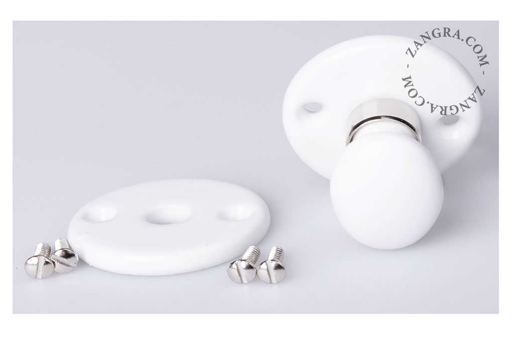 white porcelain rosette and thumb turn lock