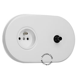 white flush mount socket & switch – black push-button