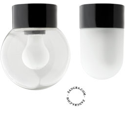candeeiro de parede ou de teto em porcelana preta - abajur de vidro - Ø 10cm - IP54