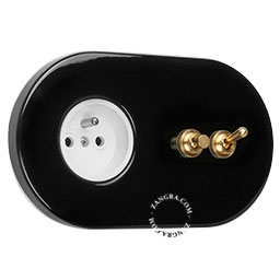 black flush mount socket & two-way or simple switch – raw brass toggle & push-button