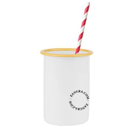 mugg i vit emalj med karamellfärgad kant - 65 cl