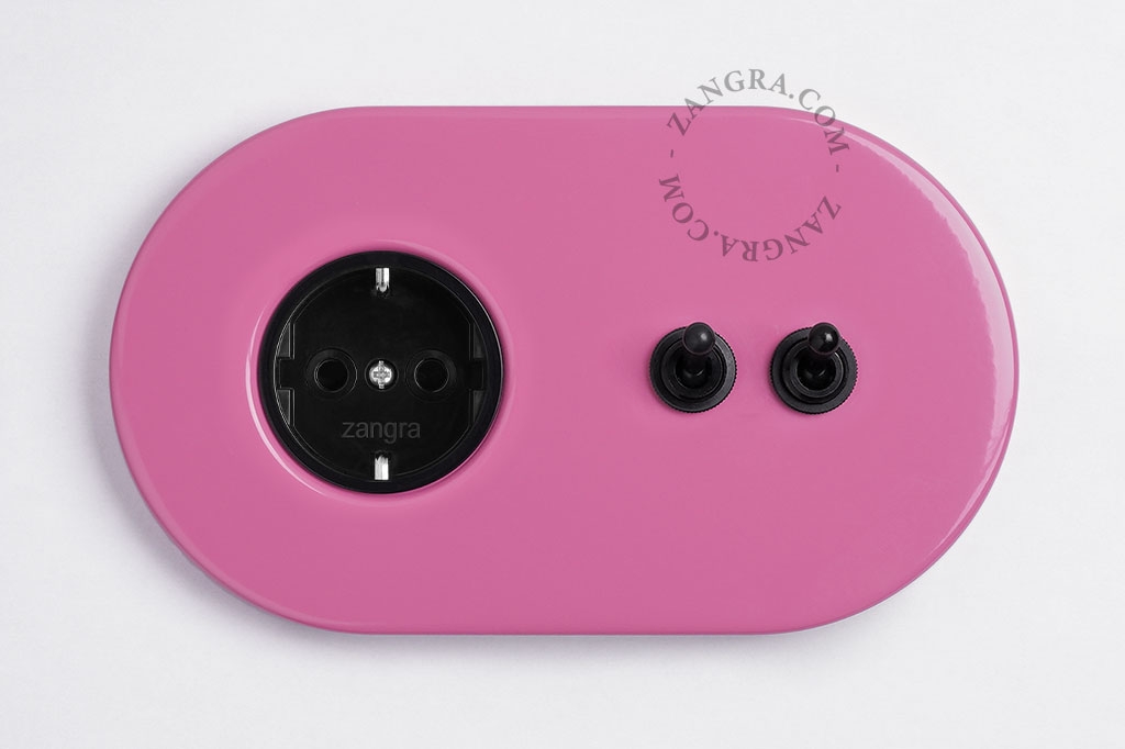 prise murale rose et double interrupteur va-et-vient ou simple - leviers noirs