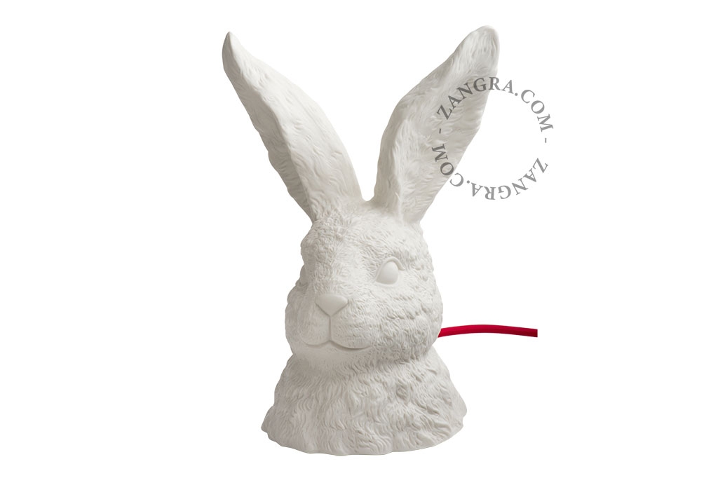 candeeiro de mesa em forma de coelho de porcelana branca