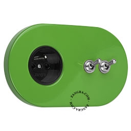 green flush mount socket & two-way or simple switch – double nickel-plated toggle