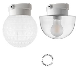 lampa i porslin för badrum med glasskärm – Ø 9,5cm - IP54
