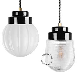 Art Deco pendellampa i svart porslin Denim