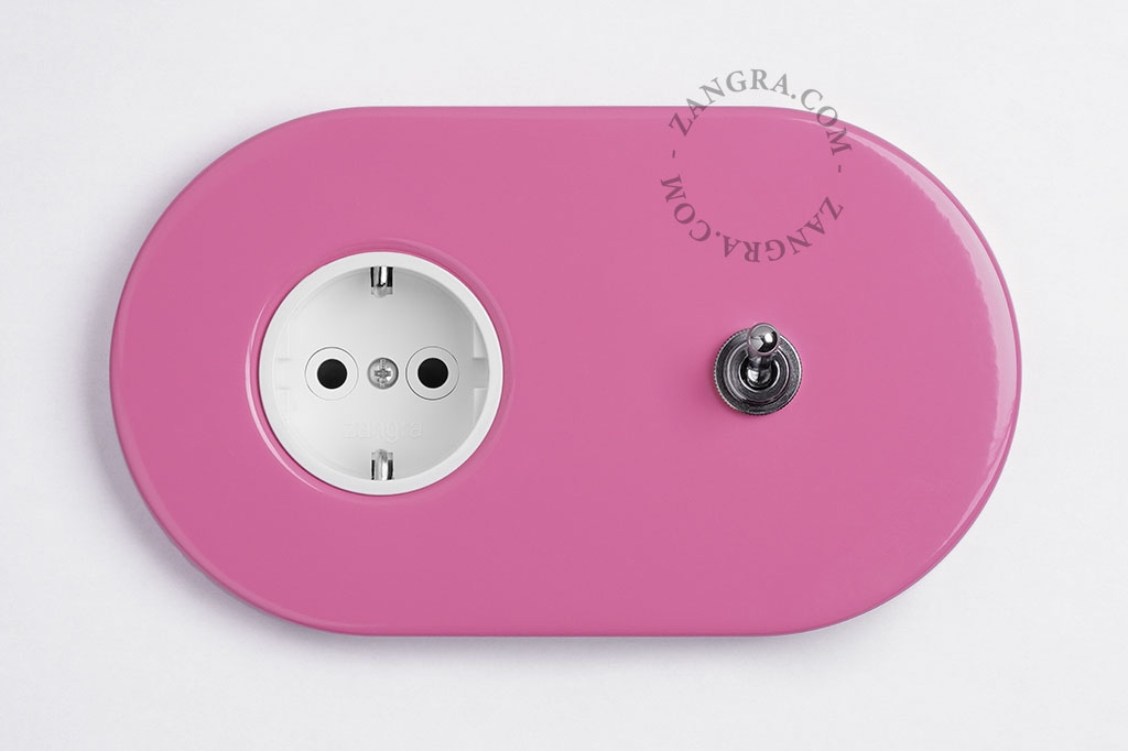enchufe rosa e interruptor simple o conmutado - palanca niquelada