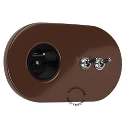 brown flush mount socket & two-way or simple switch – double nickel-plated toggle