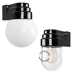 czarna porcelanowa lampa ścienna Cameo w stylu Art Deco
