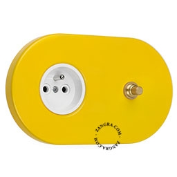 yellow flush mount socket & switch – raw brass push-button